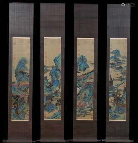 Qiu Ying, Four Chinese Landscape Painting Scrolls