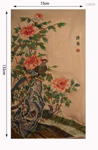 Silk Kesi Panel Flower and Bird By Lin Liang