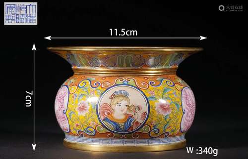 Painted Enamel Bronze Enclosing Flower Water Coupe