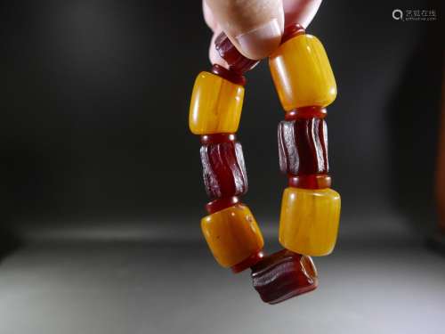 Natural agate tube and wax tube hand string