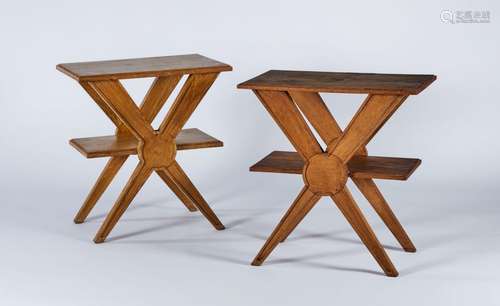 Travail Français 1940,Paire tables d' appoint formant bouts ...