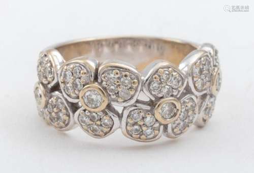 18K White Gold Diamond Floral Wide Band Ring