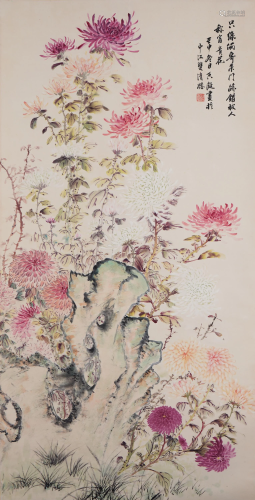 A Chinese Scroll Painting By He Xiangning