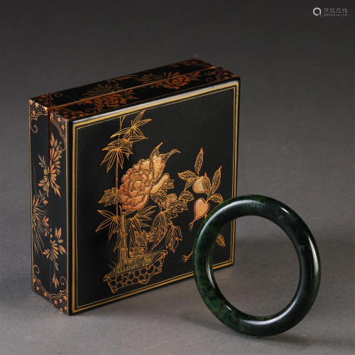 A Chinese Jadeite Bangle with Box