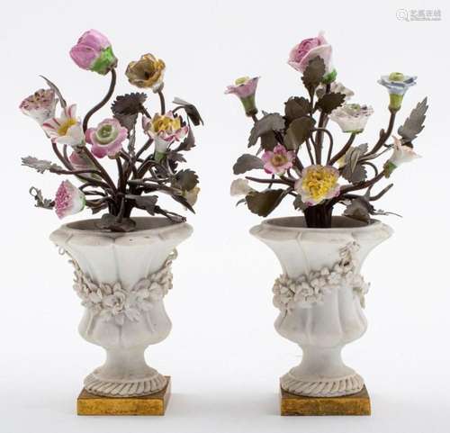 French Louis XV Porcelain Flower Arrangements, Pr.