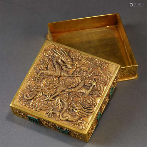 A Chinese Bronze-gilt Dragon Squared Box