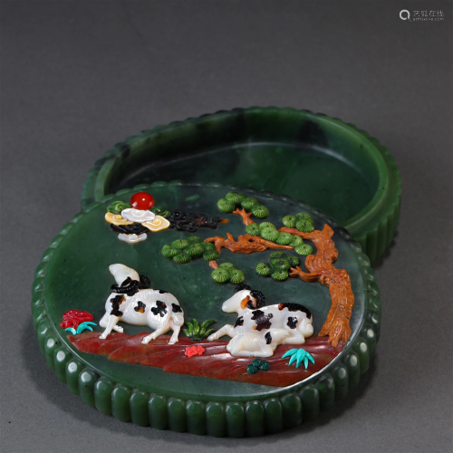 A Chinese Hard-stones Inlaid Box with Cover