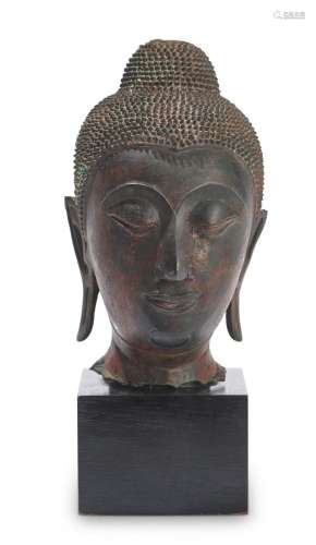 A THAI BRONZE HEAD OF BUDDHA AYUTTHAYA KINGDOM (1351-1767), ...