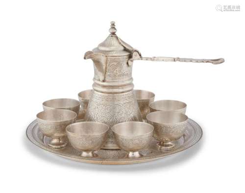 A SYRIAN OR EGYPTIAN SILVER COFFEE SET CIRCA EARLY 20TH CENT...