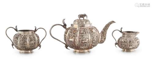 AN INDIAN SILVER TEA SET 19TH CENTURY