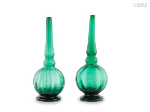 A PAIR OF INDIAN MUGHAL GLASS ROSEWATER SPRINKLERS, GULABPAS...