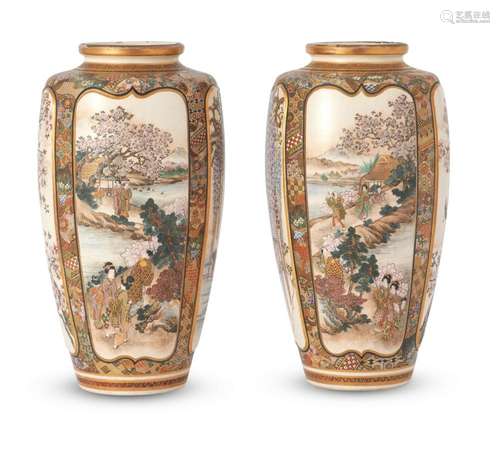 A PAIR OF JAPANESE SATSUMA VASES, OKAMOTO RYOZAN FOR YASUDA ...