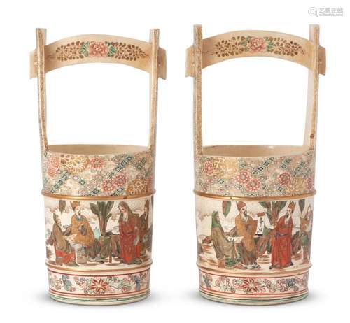 A PAIR OF SATSUMA PAIL-FORM VASES MEIJI PERIOD (1868-1912)