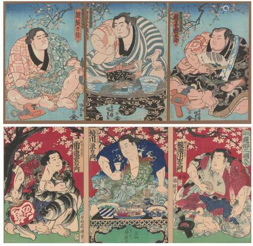 TWO JAPANESE WOODBLOCK PRINT TRIPYCHS EDO PERIOD (1603-1868)