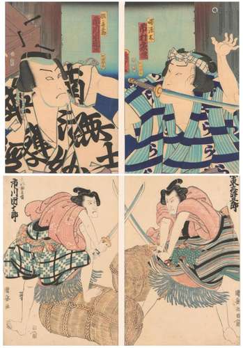 TWO JAPANESE WOODBLOCK PRINT DIPTYCHS EDO PERIOD (1603-1868)