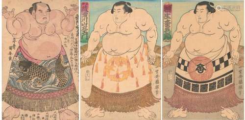 THREE JAPANESE OBAN WOODBLOCK PRINT EDO (1603-1868) AND MEIJ...