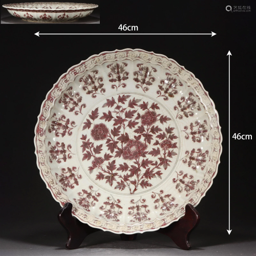 A Chinese Copper Red Floral Dish