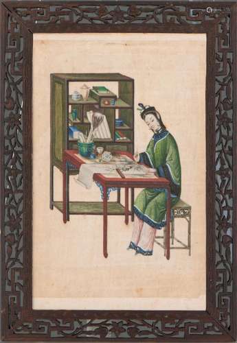 A CHINESE FRAMED PITH PAINTING QING DYNASTY (1644-1912), 19T...