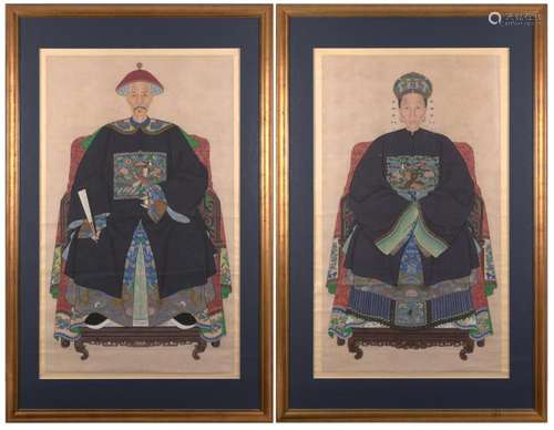 A PAIR OF CHINESE ANCESTRAL PAINTINGS QING DYNASTY (1644-191...