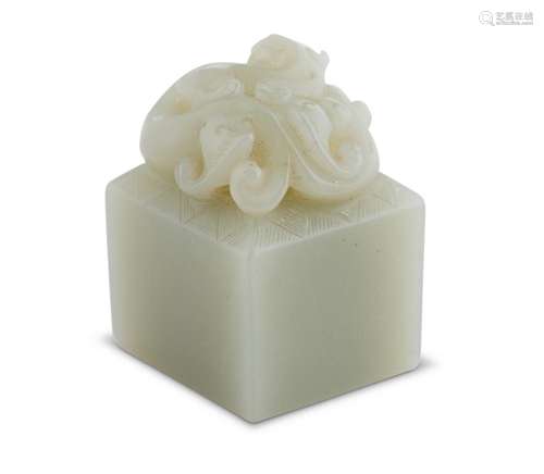 A CHINESE PALE CELADON JADE SEAL QING DYNASTY (1644-1912) OR...