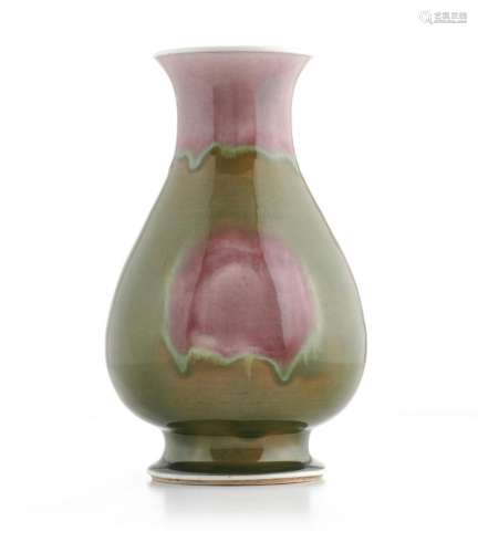 A CHINESE COPPER-RED SPLASHED GREEN MONOCHROME VASE, 'HU...