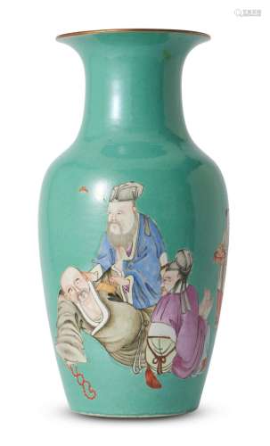 A CHINESE TURQUOISE-GROUND FAMILLE ROSE VASE QING DYNASTY (1...