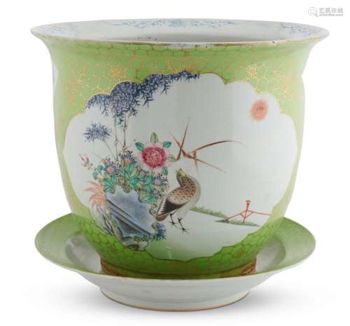 A LARGE CHINESE FAMILLE ROSE JARDINIERE QING DYNASTY (1644-1...