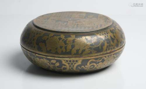 A RARE CHINESE BRASS-INLAID PAKTONG LIDDED BOX QING DYNASTY,...