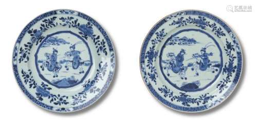 A PAIR OF CHINESE BLUE AND WHITE 'XIAO HE CHASING HAN XI...
