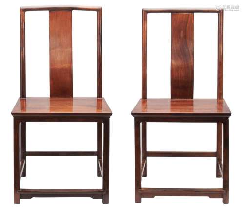 A PAIR OF CHINESE INSCRIBED HARDWOOD SIDE CHAIRS QING DYNAST...