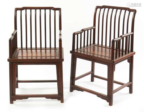 A PAIR OF CHINESE HARDWOOD SPINDLE-BACK CHAIRS, MEIGUI-YI QI...