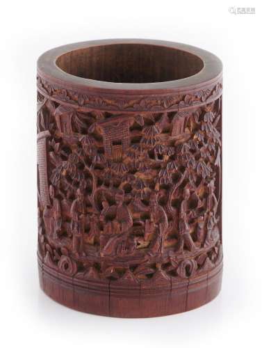 A CHINESE CARVED BAMBOO BRUSH POT QING DYNASTY (1644-1912), ...
