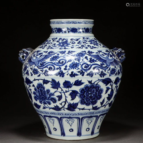 A Chinese Blue and White Peony Scrolls Jar