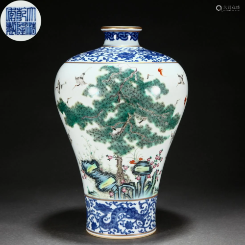A Chinese Famille Rose Cranes Vase Meiping