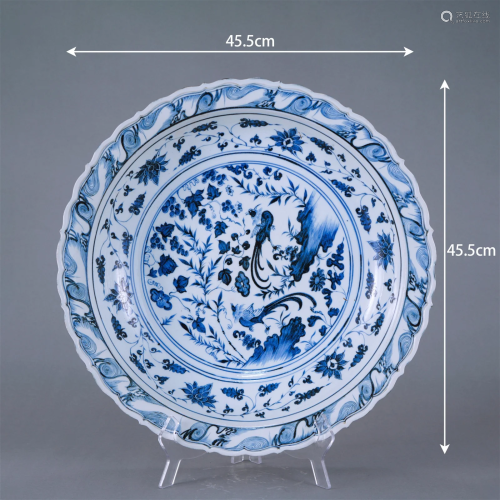 A Blue and White Phoenix Plate
