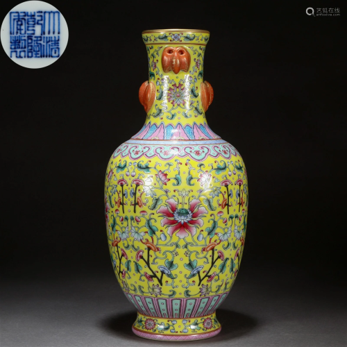 A Chinese Yellow Ground Falangcai Vase