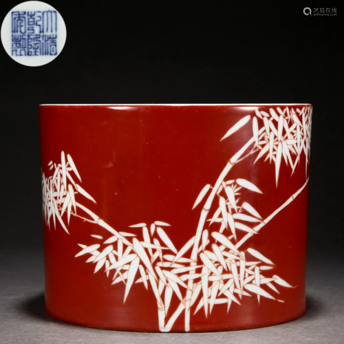 A Chinese Iron Red Reserve Decorated Brushpot