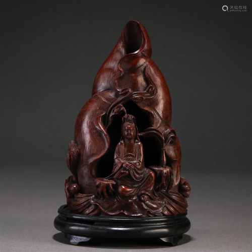 A Chinese Carved Bamboo Seated Guanyin