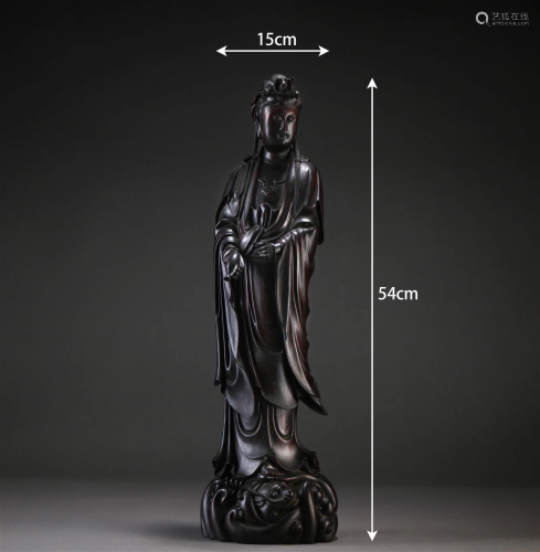 A Chinese Carved Rosewood Figure of Guanyin