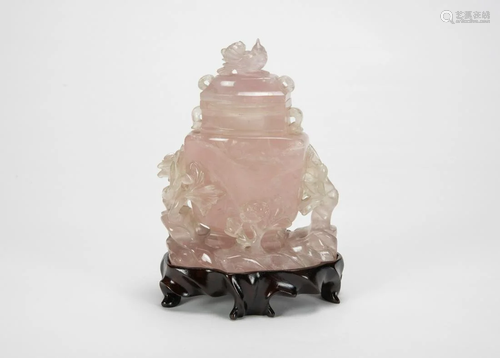 Republic- A Pink Tourmaline Carved Peony And Cover Vase With...