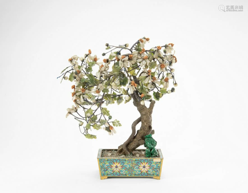 Republic-A Jade And Hard Stone Grape Tree In A Cloisonne Ena...