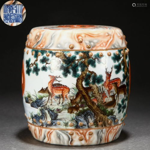 A Chinese Famille Rose Deers Garden Stool