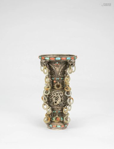 Republic-A Silver insert Coral And Gems Vase