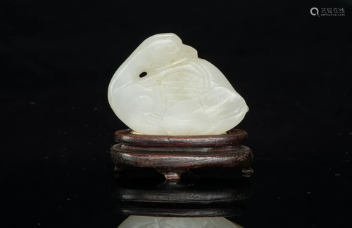 Qing-A White Jade Car ved Goose (woodstand)