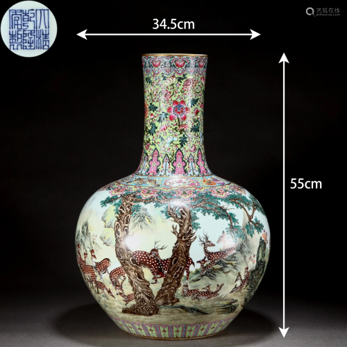 A Chinese Famille Rose Deers Vase