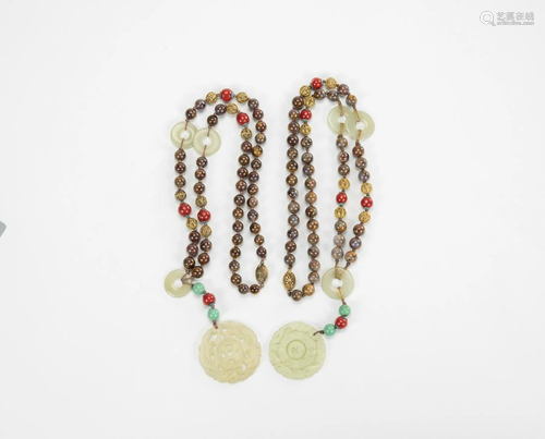 Early 20th Century-A Two Hardstone Beads Nicklace and White ...