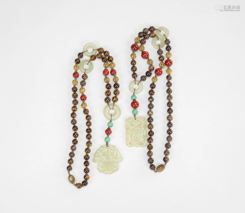 Early 20th Century-A Two Hardstone Beads Nicklace and White ...