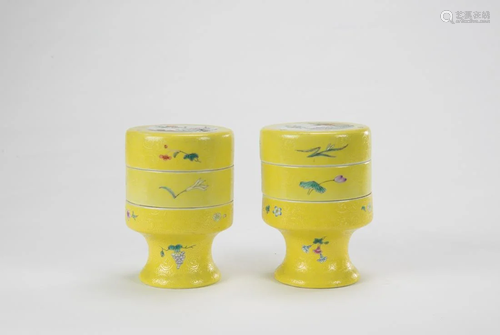 Republic - A Pair Of Yellow Ground â€˜Flowersâ€™ Cover Boxes