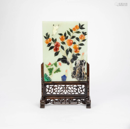 Late Qing/Republic-A Jade And Hard Stone inset Table Screen