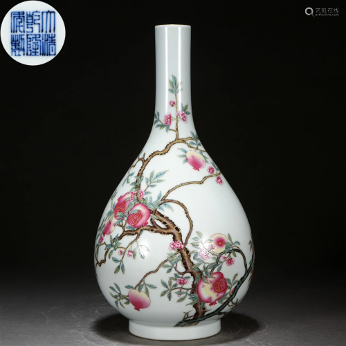 A Chinese Famille Rose Pomegranate Bottle Vase